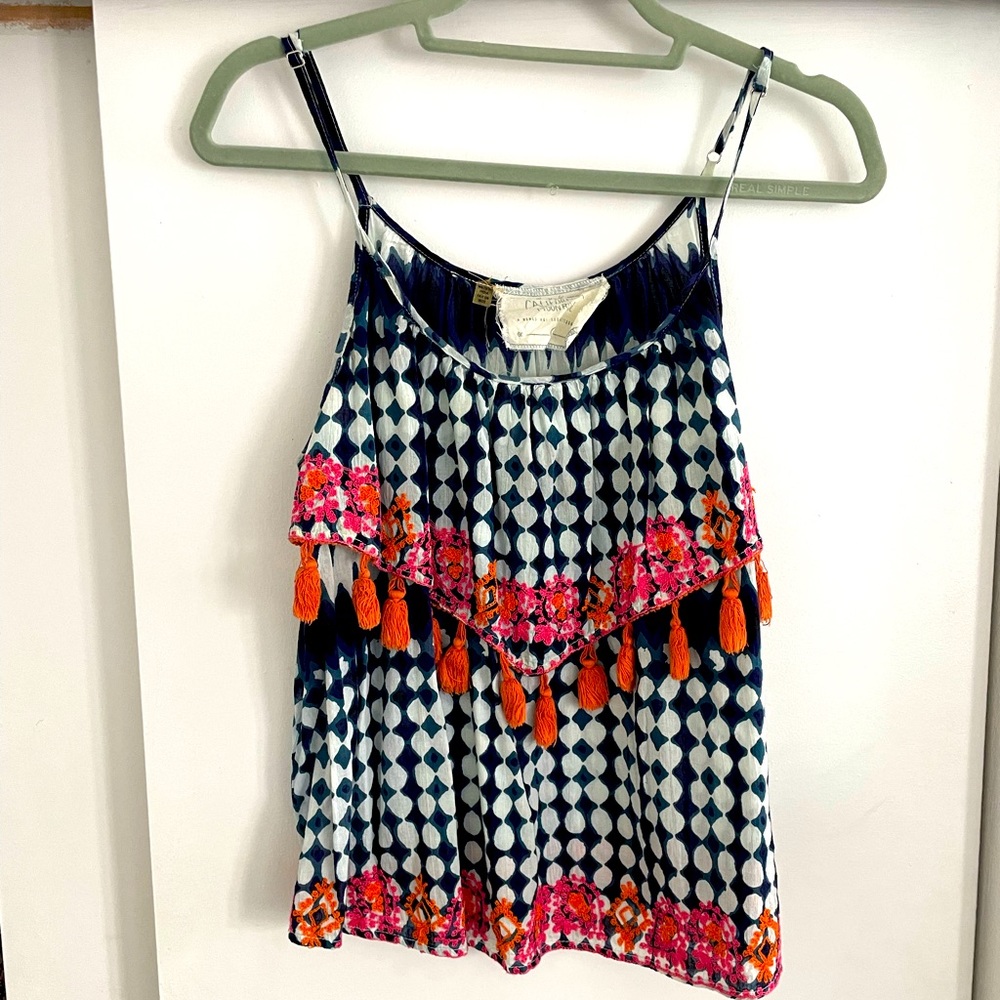 Tie dyed multicolored tassel top